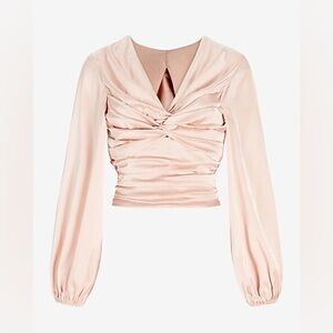 NWT Express Women’s Satin Twist Front Tie Back Blouse Pale Pink Size XL